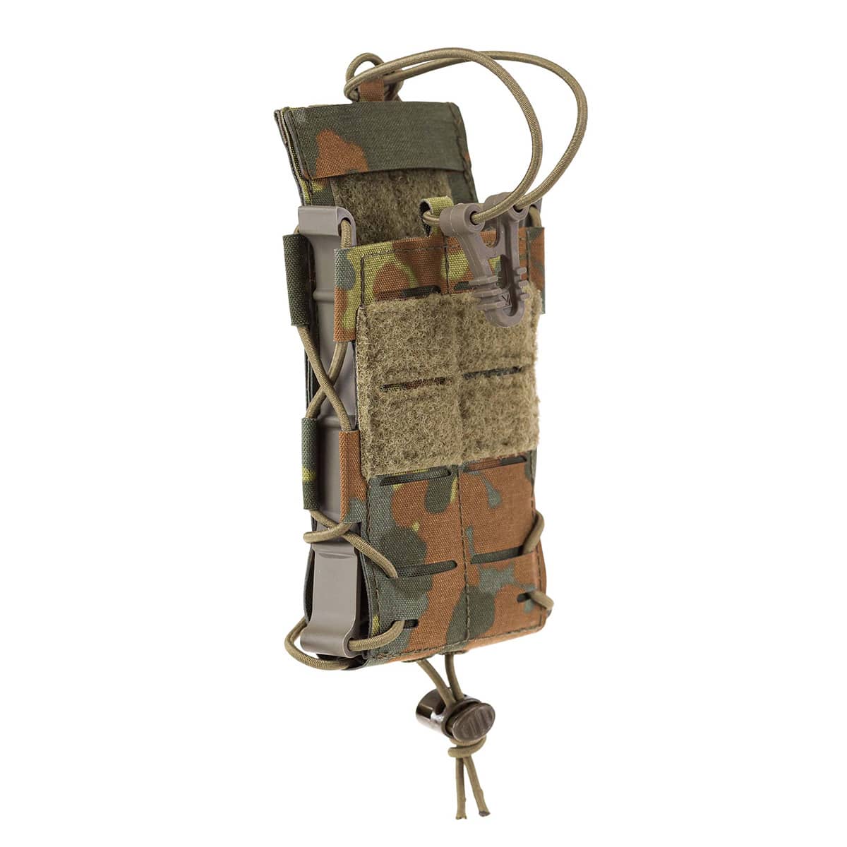 Tarnfarbener Magazintasche-Halter mit Kordelzug und Klettverschlüssen für Airsoft-Ausrüstung.