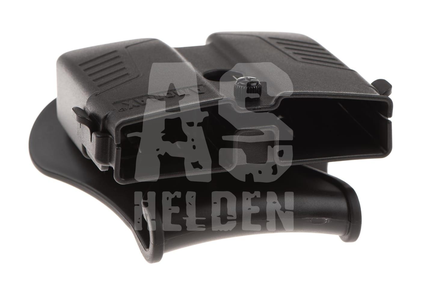 Doppel-Magazintasche aus schwarzem Kunststoff, geeignet für Airsoft-Pistolenmagazine, mit Gürtelclip.