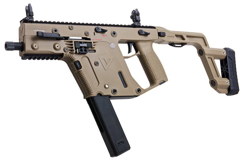 Krytac Kriss Vector S-GBB fde - ab 18 Jahren Airsoft KRISS Vector, tan, mit ergonomischem Griff und klappbarer Schulterstütze.
