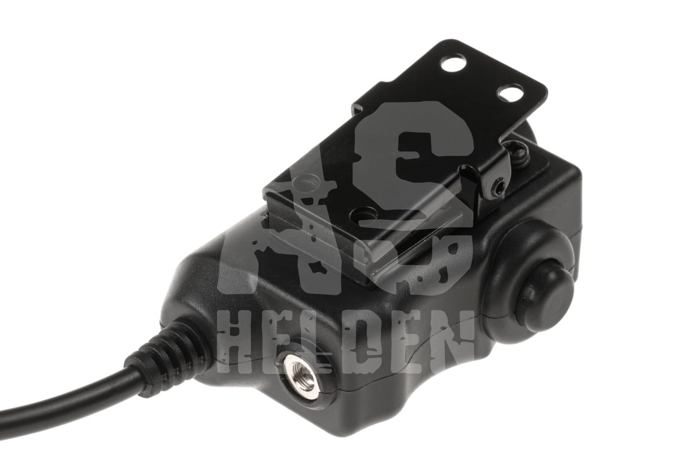 Airsoft-Schalter mit Kabel und Montageplatte, aus schwarzem Material.